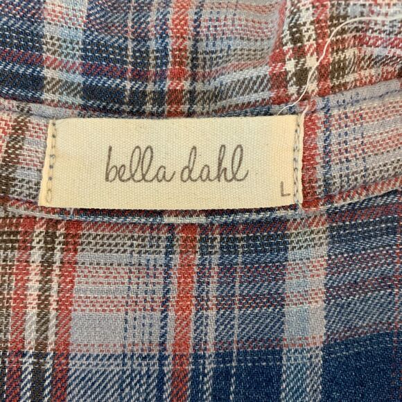 Bella Dahl button down plaid shirt frayed hem size large - Picture 4 of 7